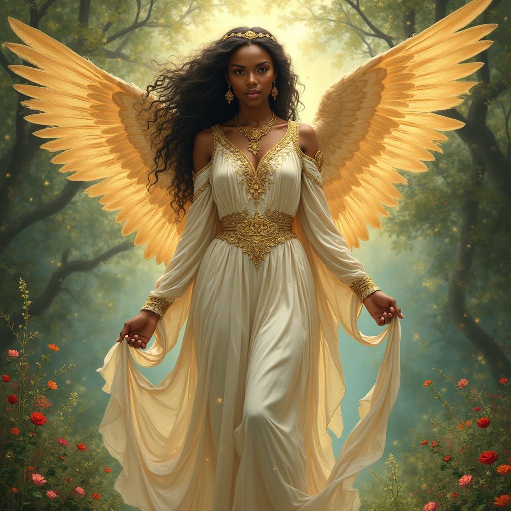 Seraphina: Angel Protecting Eden in Art Nouveau Style