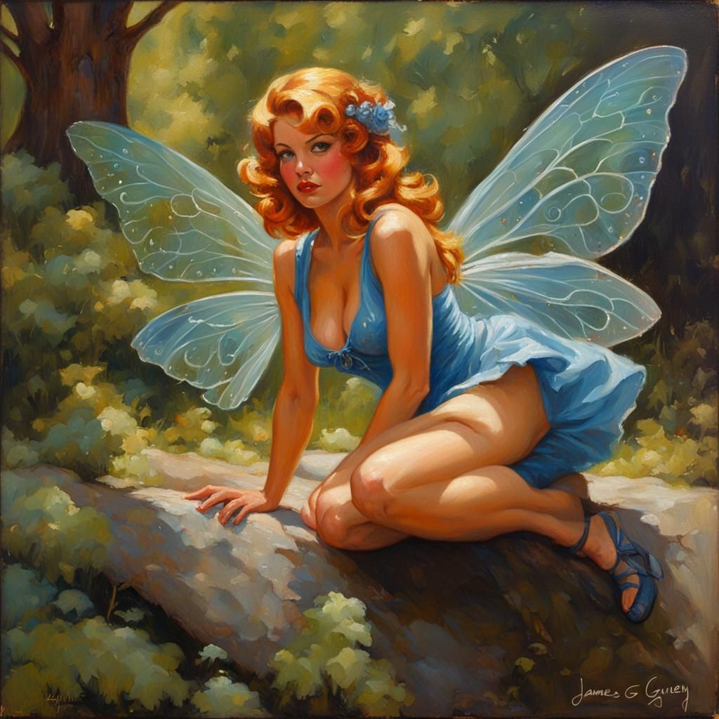 Attractive Pin-Up Fairy in Oil Painting Style