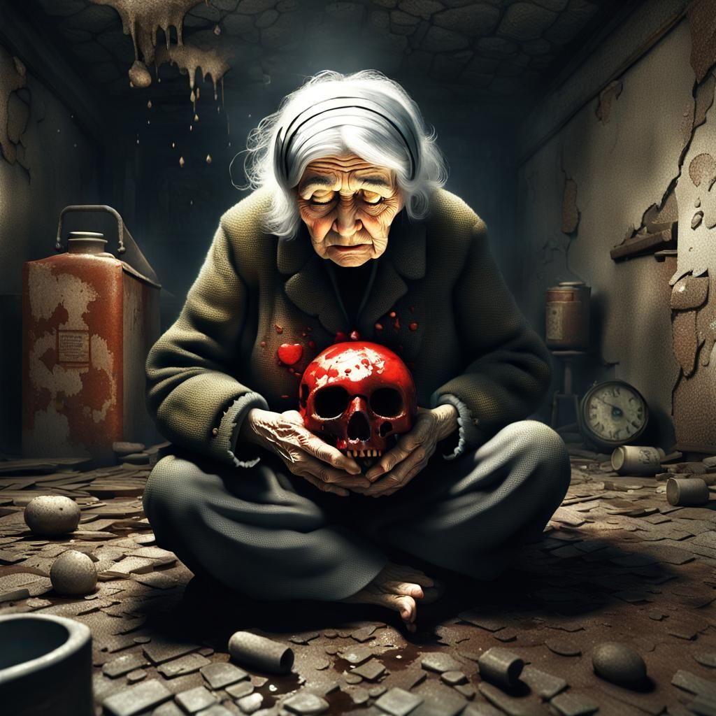 Surreal Lonely Woman with Heart Bomb