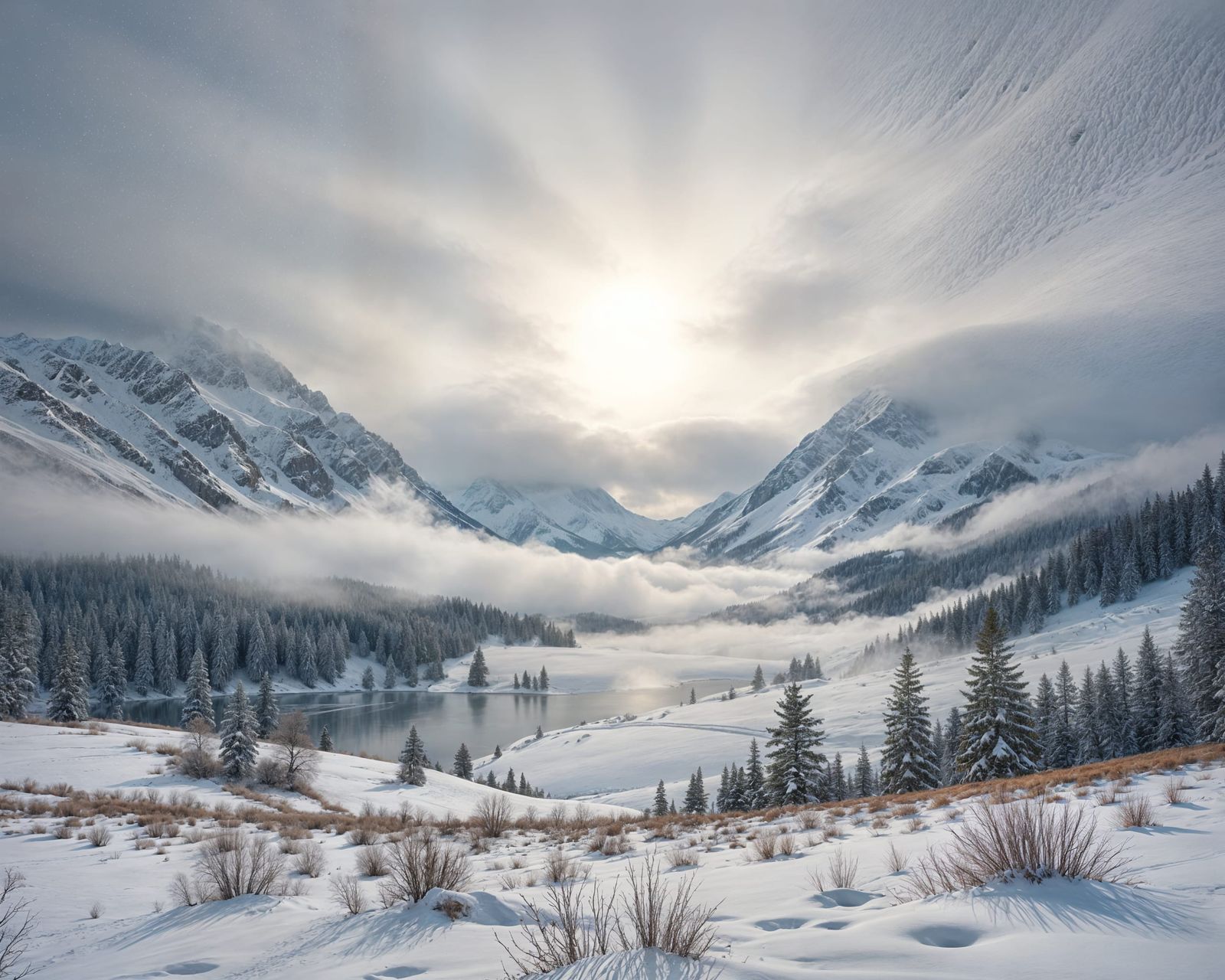 Tranquil Winter Landscape Under Overcast Sky