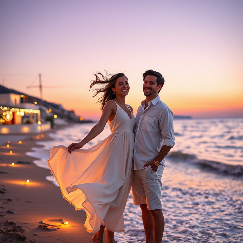 Romantic Sunset Beach Scene in Oia Style