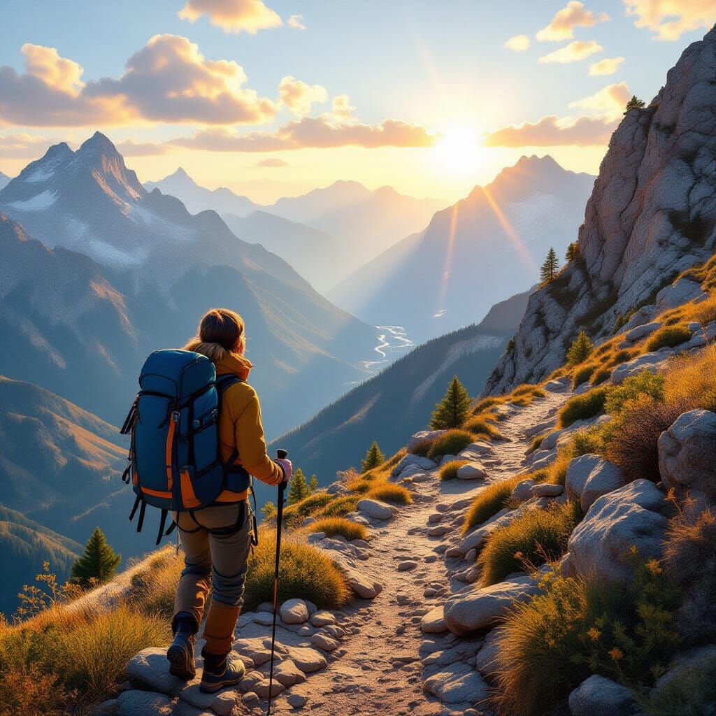 Inspirational Mountain Ascent in Digital Painting Style