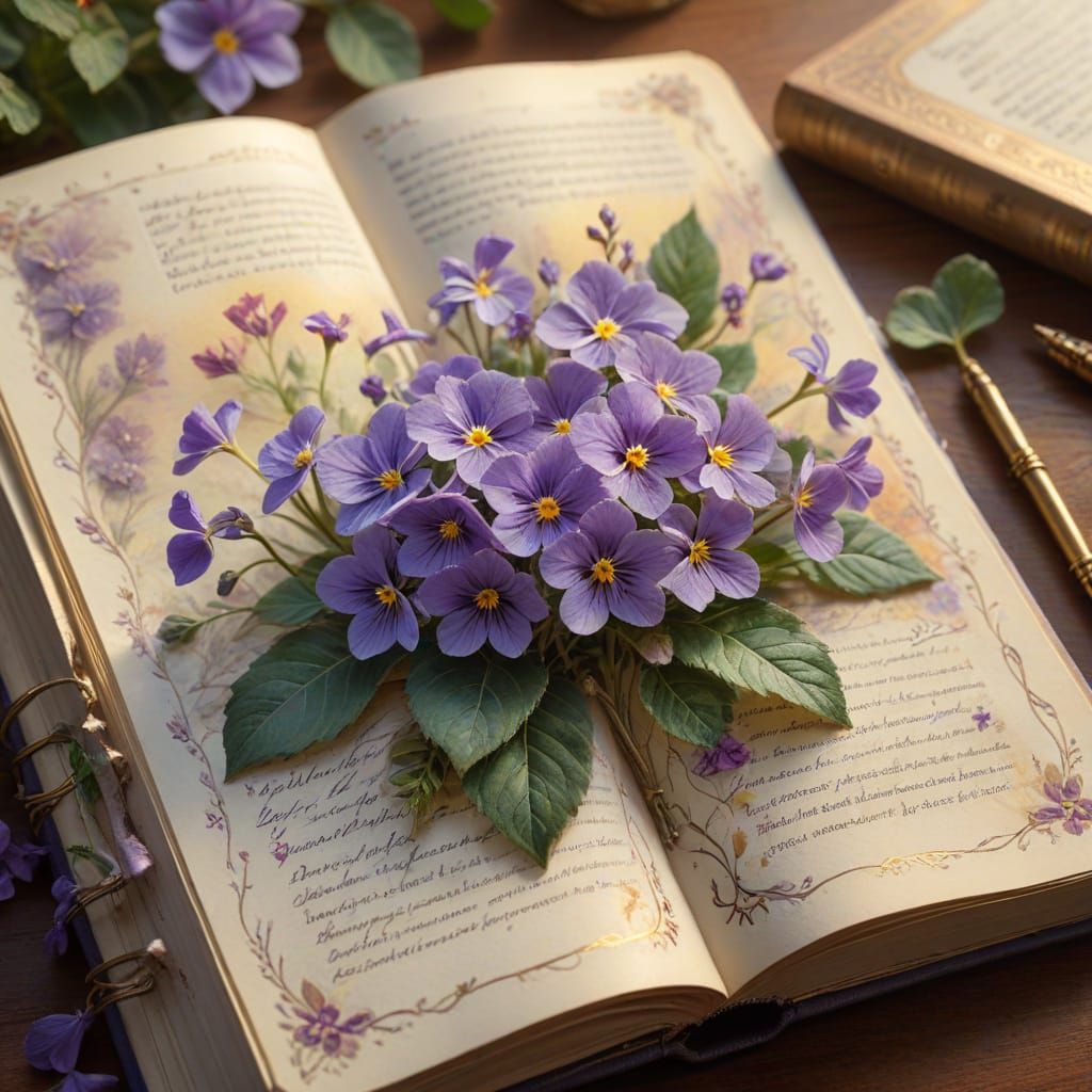Ethereal Botanical Notebook with Violet Flower