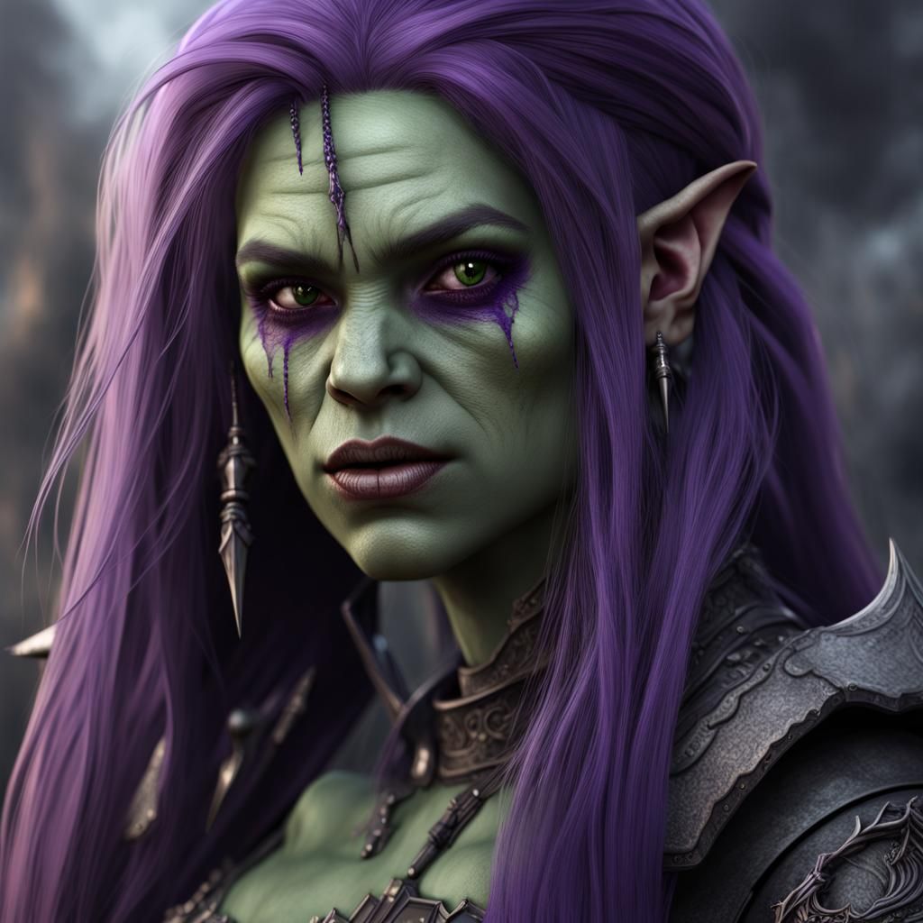 Gothic Teenage Orc with Purple Hair