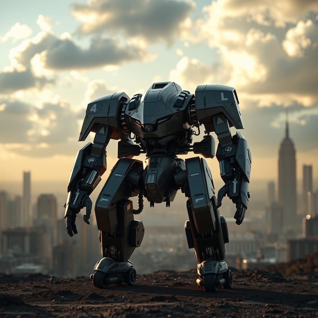 Detailed Mech Robot in Sci-Fi Cityscape, 8K Render