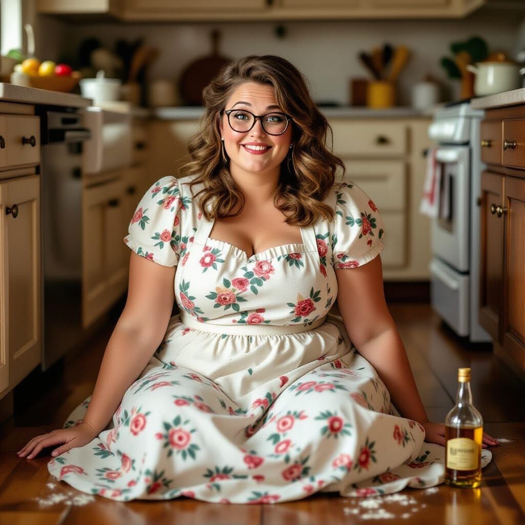 Tipsy Woman on Kitchen Floor in Rockwell, Wyeth, Hopper Styl...