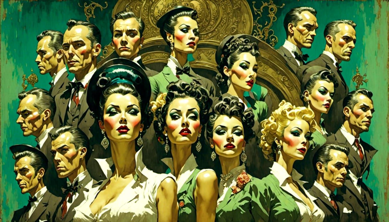 Guillotine Scene with Stacked Heads in Retro Style