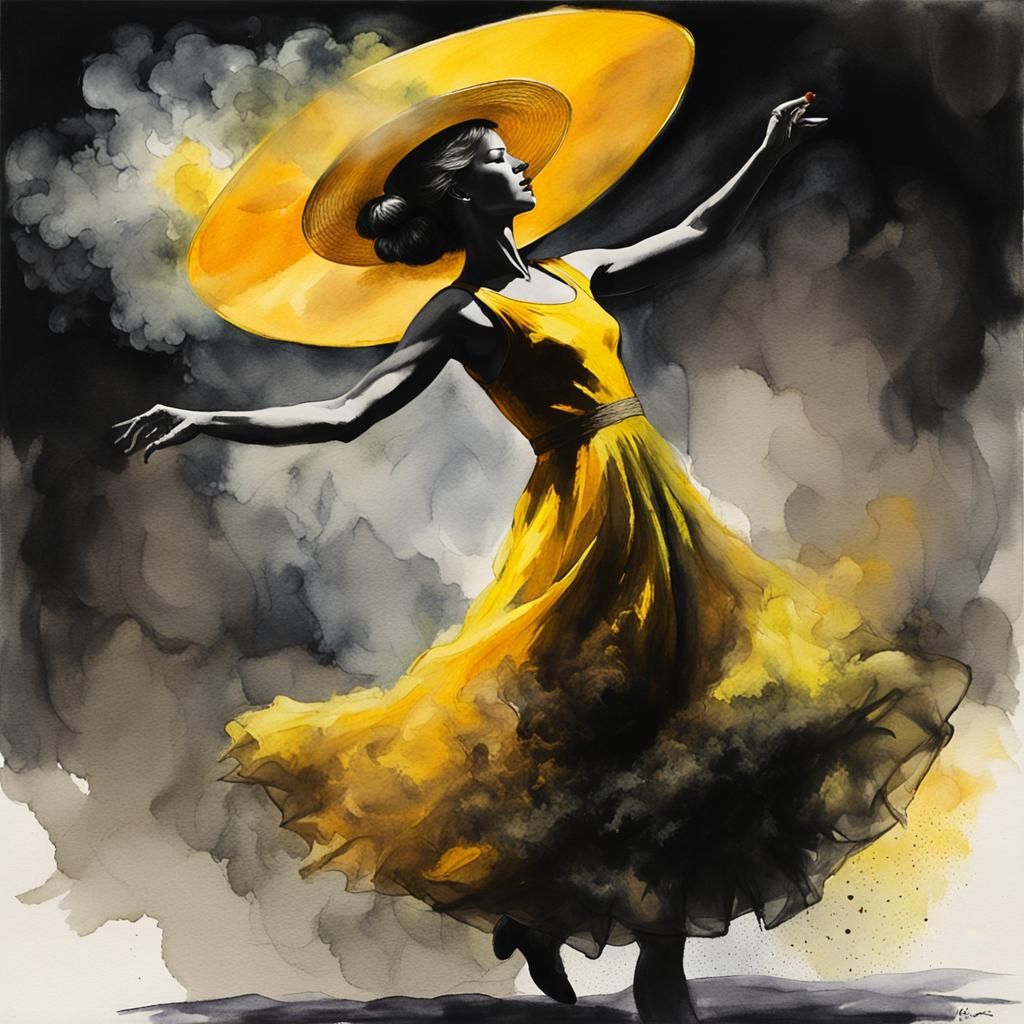 Elegant Girl Dancing in a Smoky Atmosphere