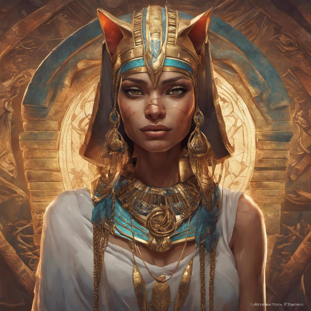 Egyptian Cats Portrait in Hyperdetailed Digital Art