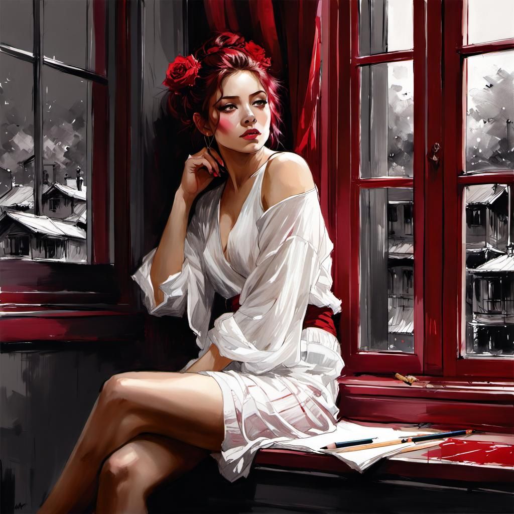 Stunning Pencil Sketch of Woman with Rose