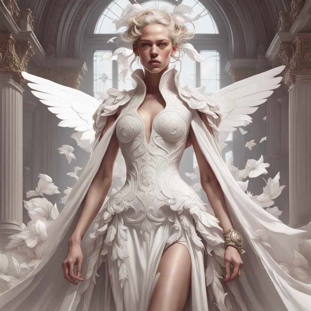 White Fashion Portrait in Artgerm and Mucha Style