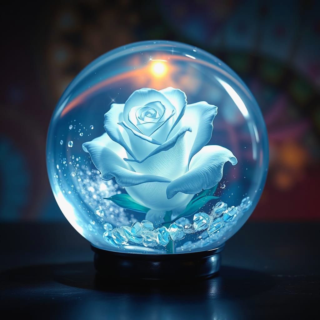 Glowing Blue Rose in Crystal Ball: Fantasy Art