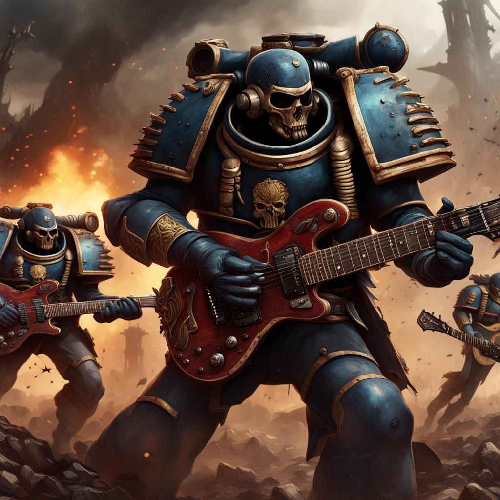 Noise Marines Shredding Guitars: Detailed Fantasy Art