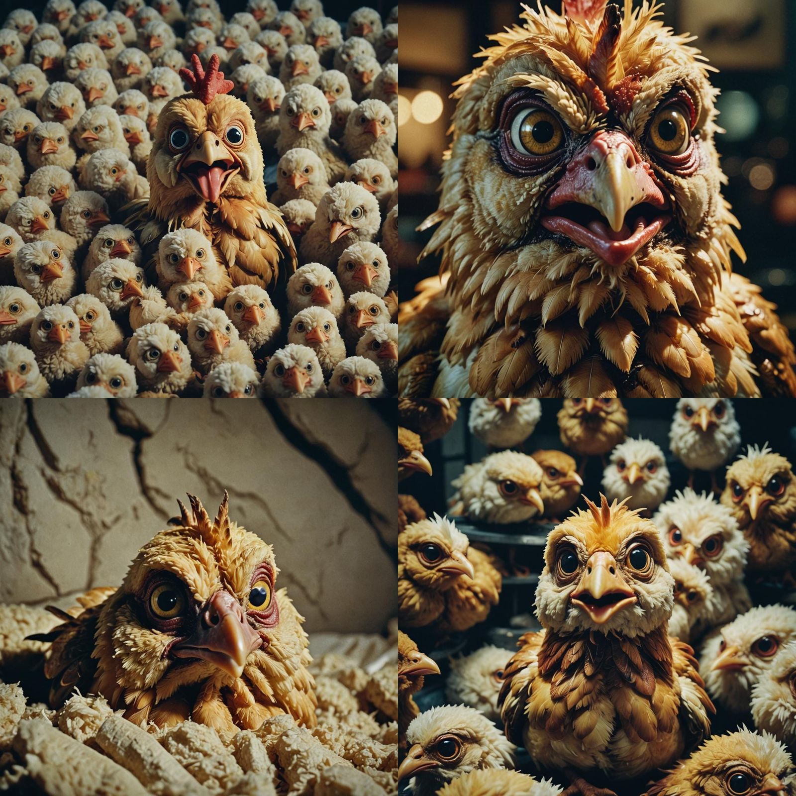 1990s Stuffed Chicken Toy: Cinematic Film Still