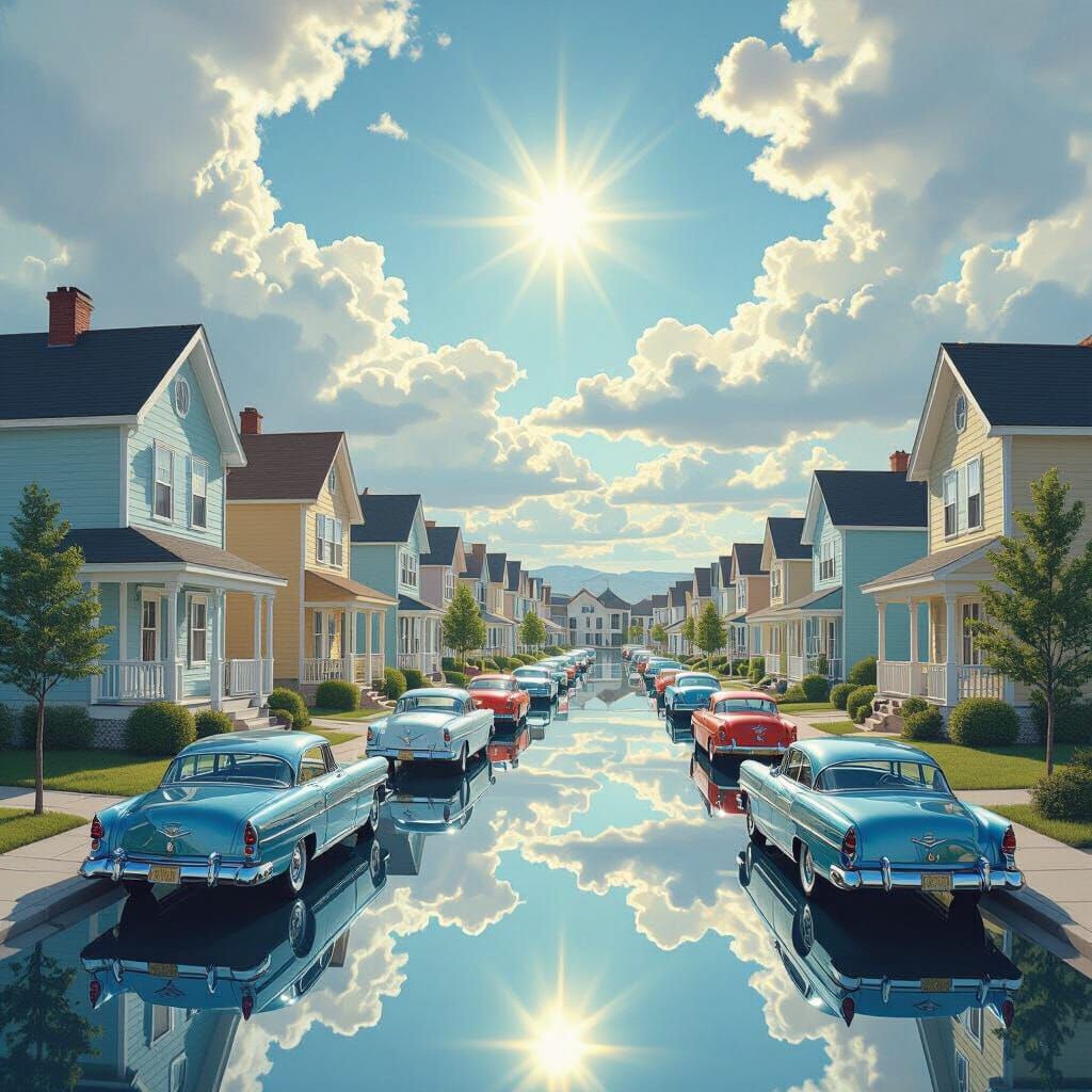 Mirror Houses Reflecting a Dreamlike Surreal Landscape