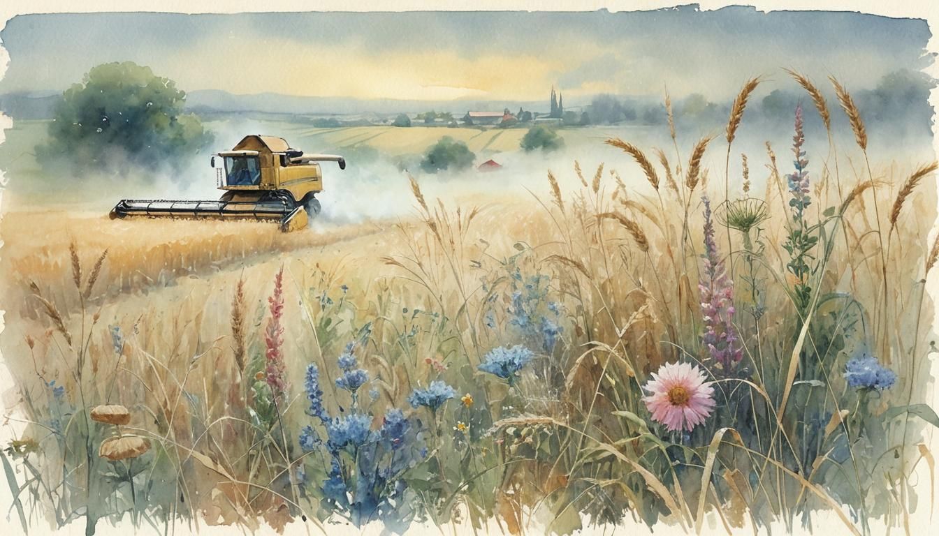 Impressionist Harvest: Watercolor Fields in Gouache Style