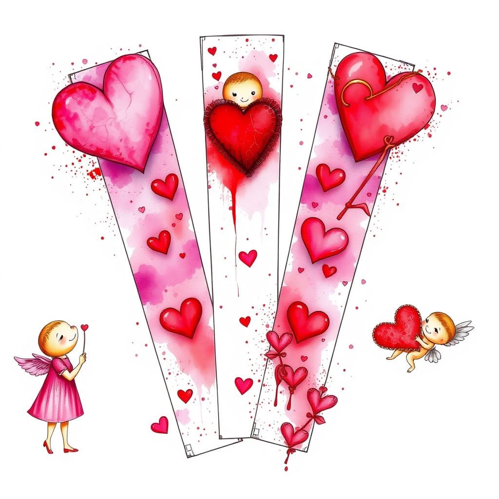 Vibrant Valentine's Day Scenes in Mixed Media Style