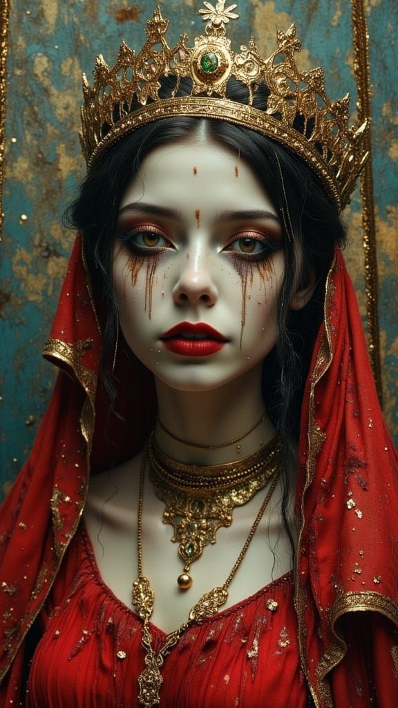 Distressed Queen in Destroyed City: Pre-Raphaelite Portrait