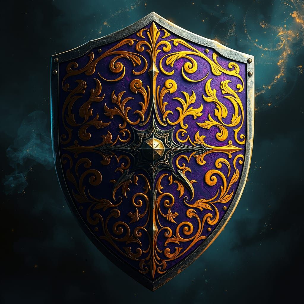 Vibrant Family Heritage Shield in Dark Fantasy Art Style