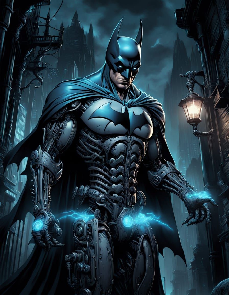 Batman in Dark, Organic Biomechanical Noir Comic Book Art