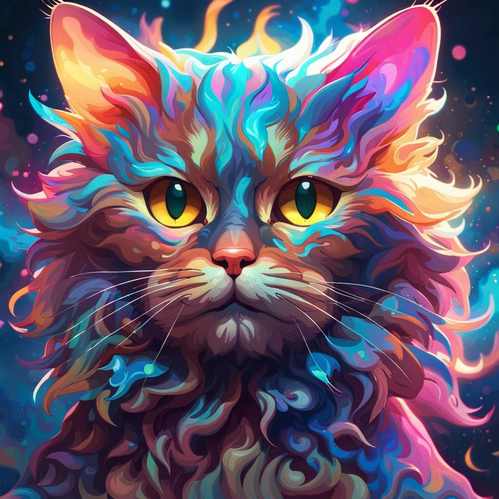 Psychedelic Trippy Cat Portrait in 8k Resolution