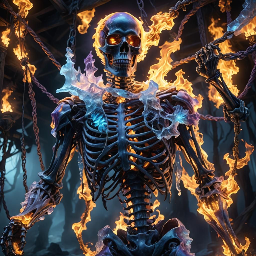 Icy Skeleton and Fire Minion in Dark Fantasy Art