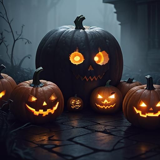 Haunted Halloween Town Square with Jack-o-Lantern