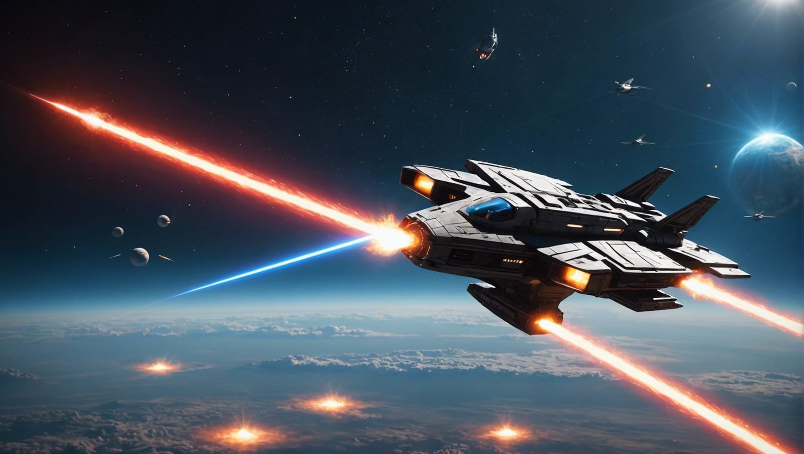 Futuristic Spaceship Shooting Lasers