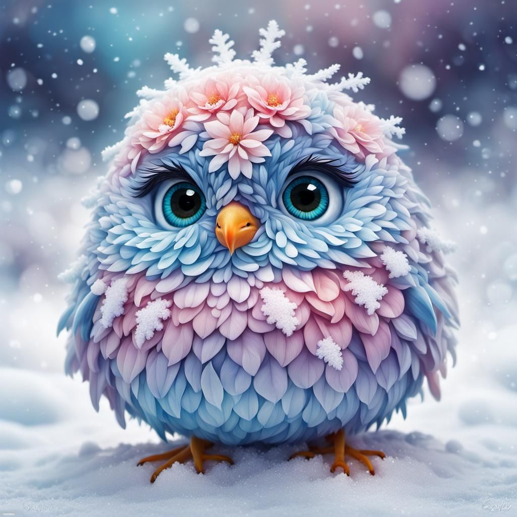 Pastel Flower Bird in Winter Wonderland