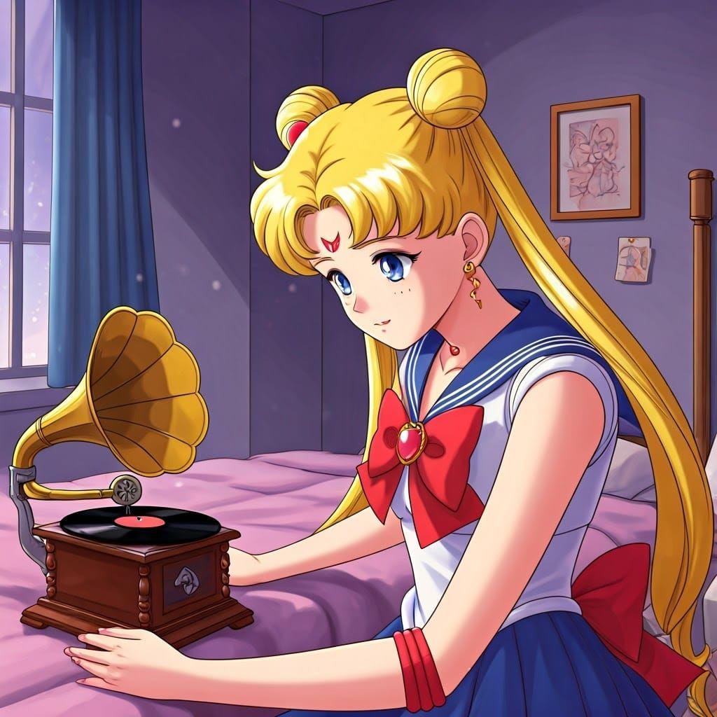 Sailor Moon DJing with Gramophone