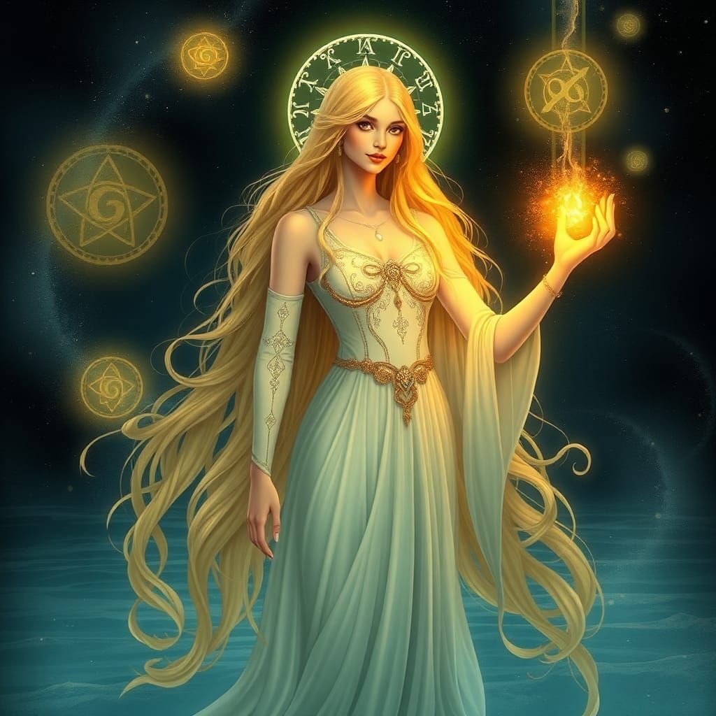 Mystical Lady of the Lake in Art Nouveau Style