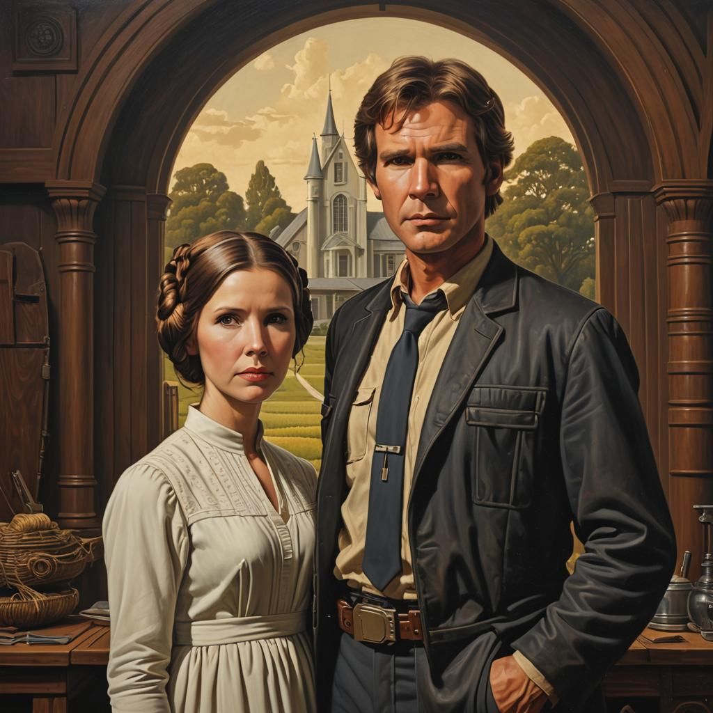 Han Solo and Leia in American Gothic Style