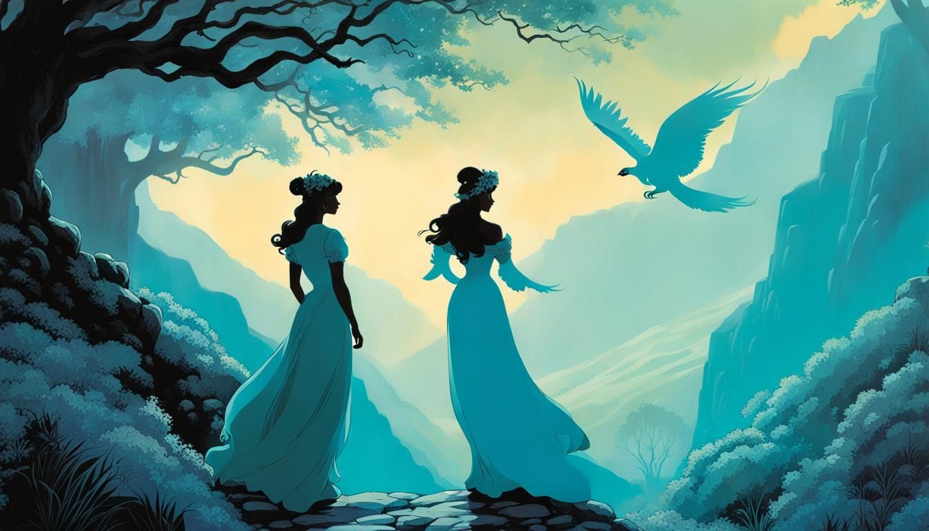 Woman and Capricorne Staring on Mountain Path