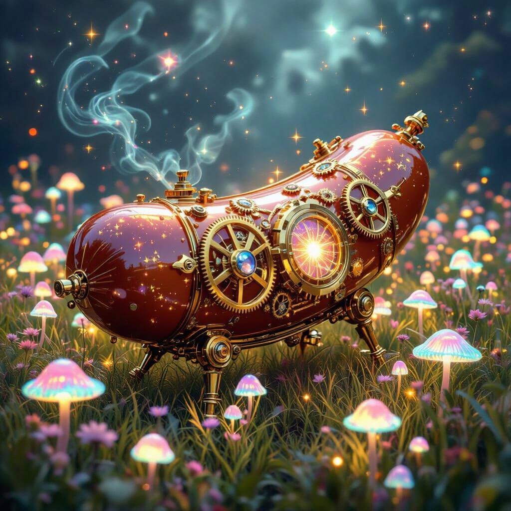 Clockwork Sausage Golem in Bioluminescent Field