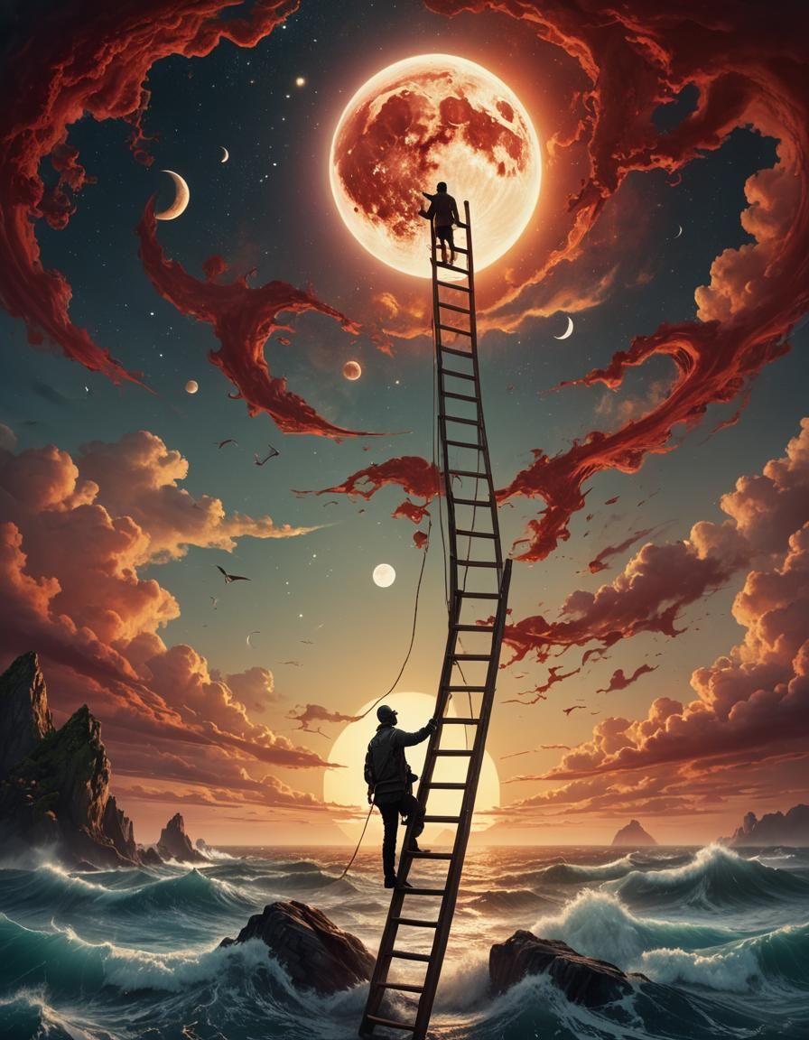 Surreal Sunset Moon Repair: Fantasy Concept Art