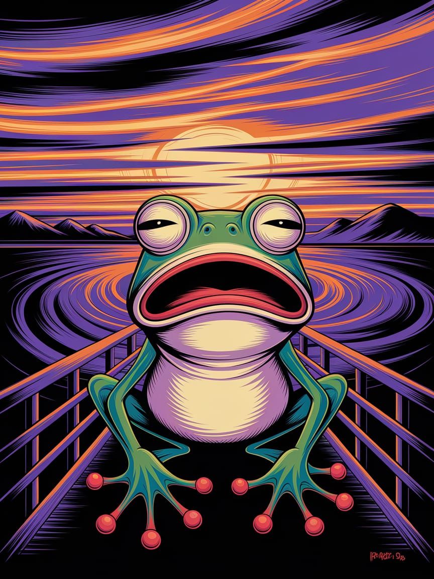Frog in Existential Panic: Expressionist Oil Painting