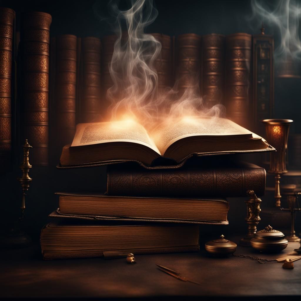 Magical Books in Dark Room, Digital Matte Painting