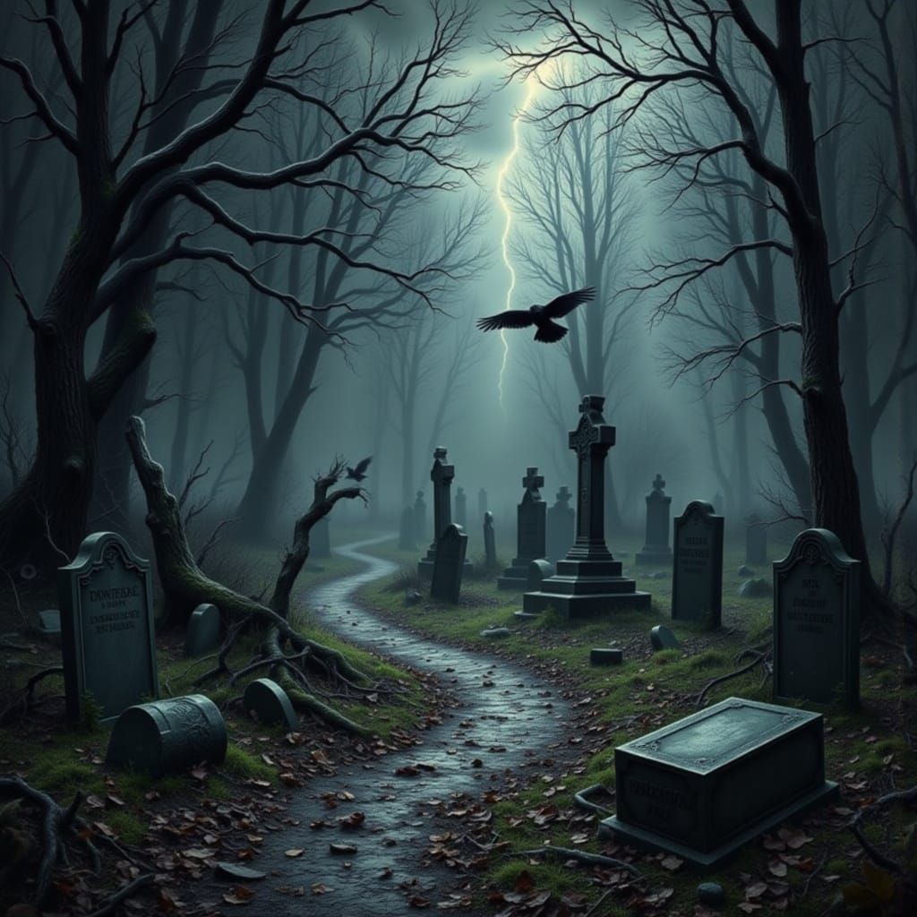 Eldritch Ravens Haunt Moody Graveyard Masterpiece