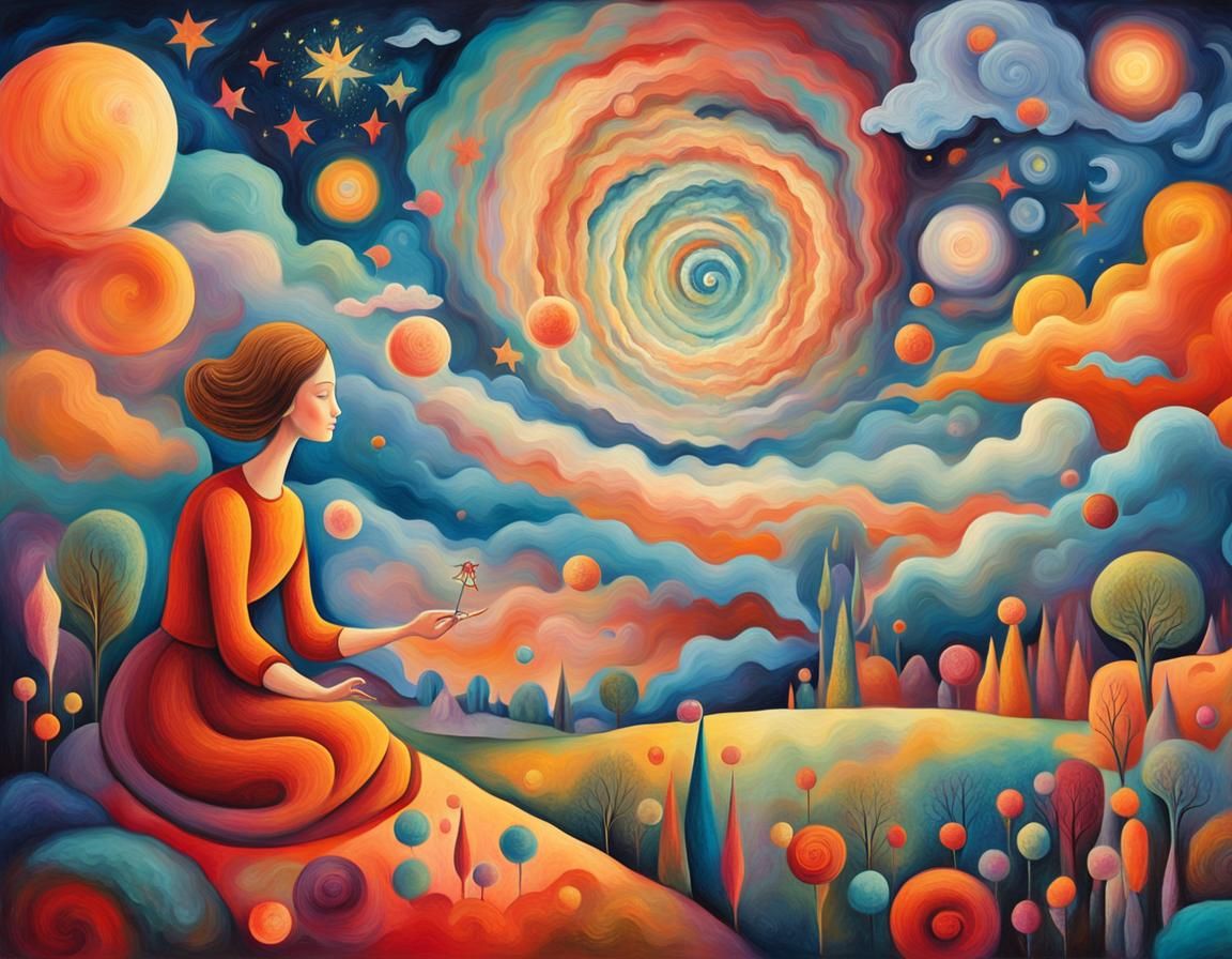 Dreamscape Woman in Surrealist Oil Painting