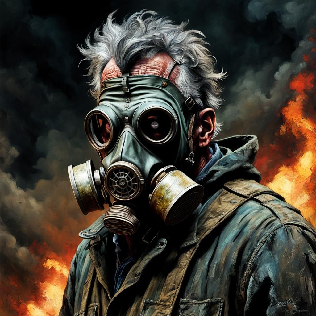 Post-Apocalyptic Man in Gas Mask, Impasto Painting