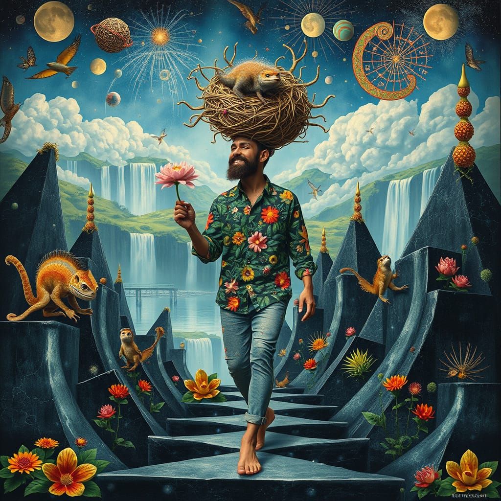 Utopian Floating City in Psychedelic Bio-Art Style