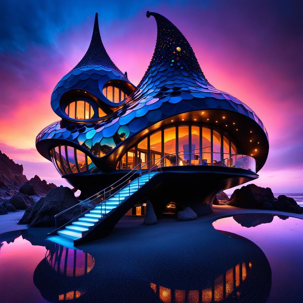 Futuristic Snail House on Distant Planet in Gaudi Style