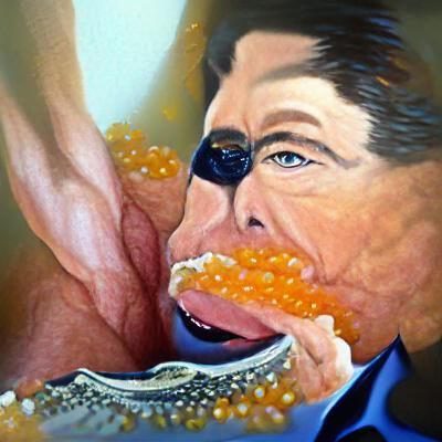 Ronald Reagan Sensually Eating Caviar: Detailed Painting