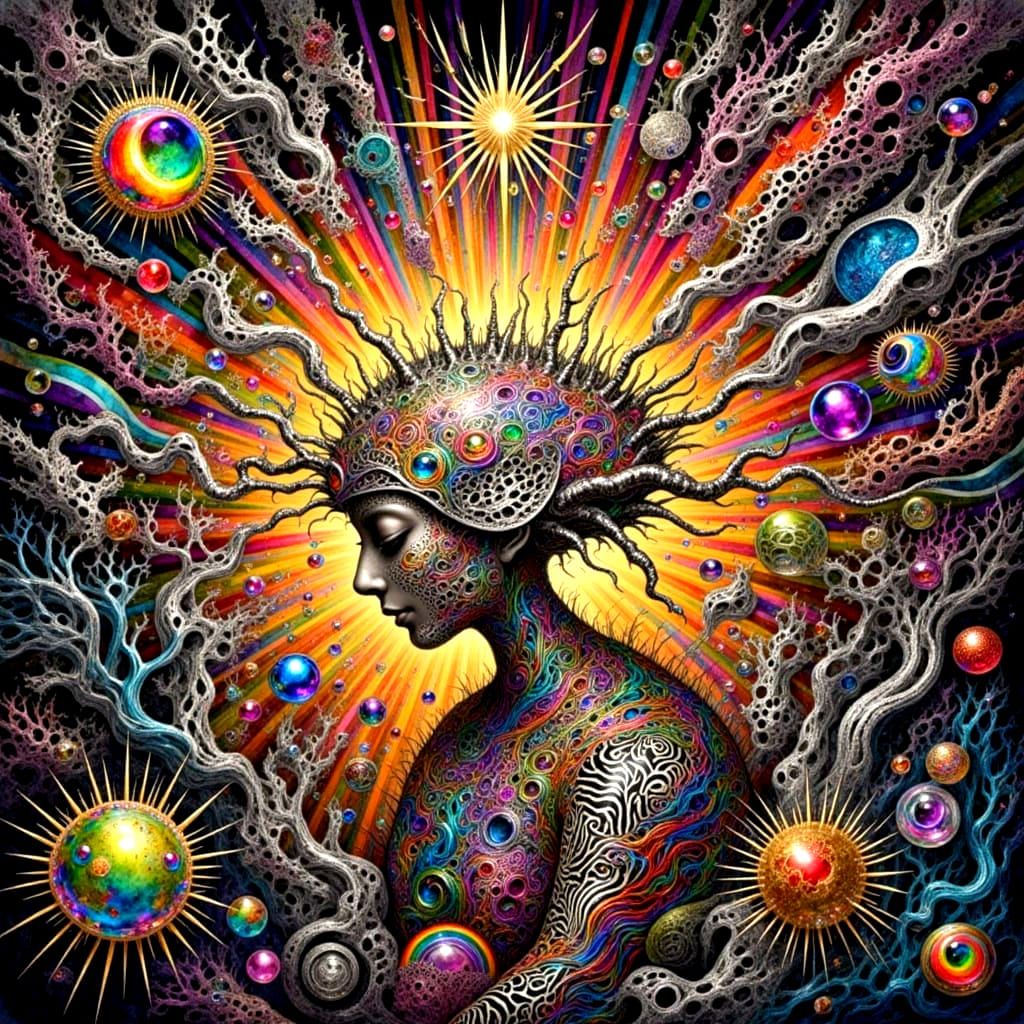 Luminous Botanical Microcosm with Fragmented Soul Analogy