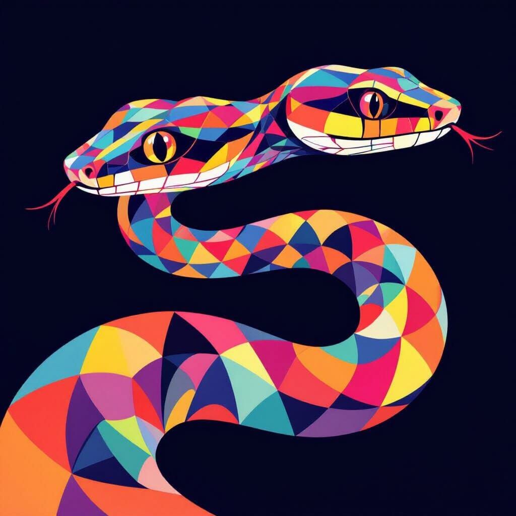Vibrant Geometric Snake in Abstract Art Style