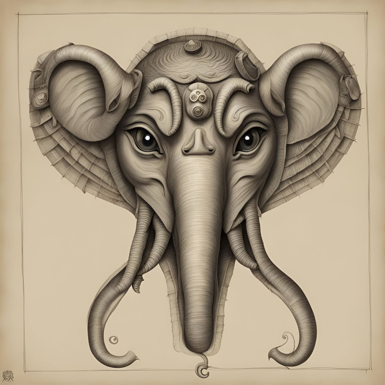 Surreal Hybrid Creature with Fish Head and Lion Leg