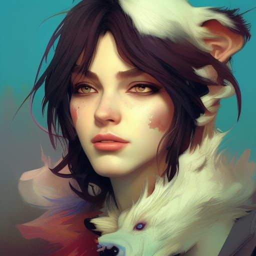 Detailed Furry Portrait in Art Nouveau Style