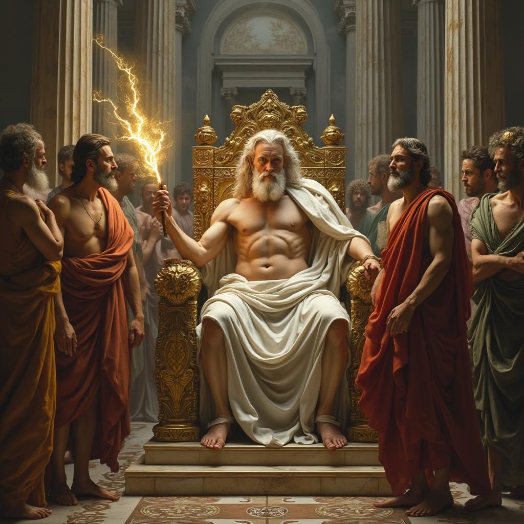 Zeus Confronts Christ in Olympus: A Dramatic Scene