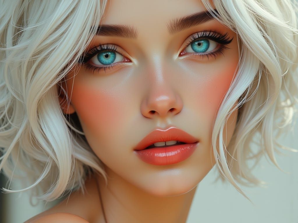 Photorealistic Portrait of Seductive Woman with Neon Eyes