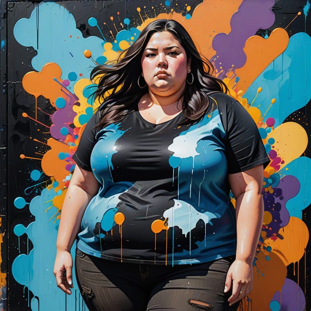 A Plus-Sized Woman in a Vibrant Street Art Background
